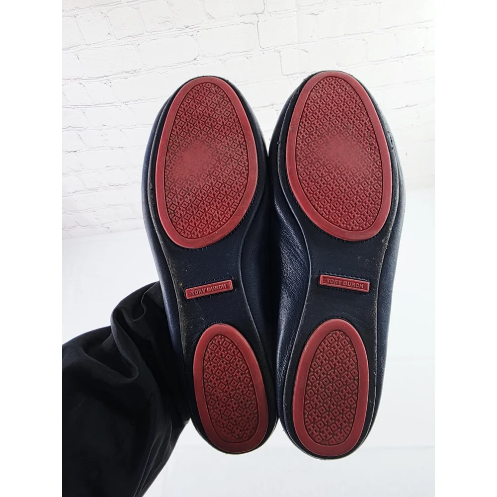 Tory Burch Minnie Travel Ballet Flats Navy Napa leather/ Nantucket Red Size 9.5 - Picture 7 of 7